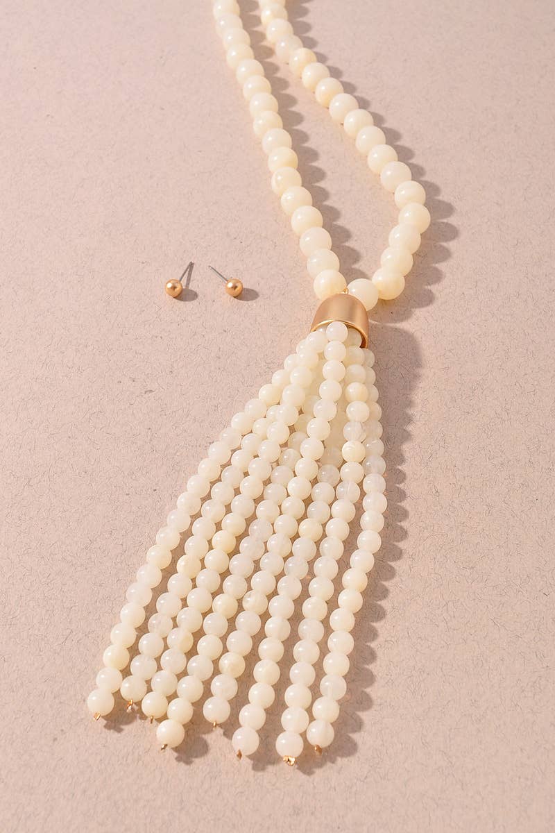 Beaded Tassel Statement Necklace Set