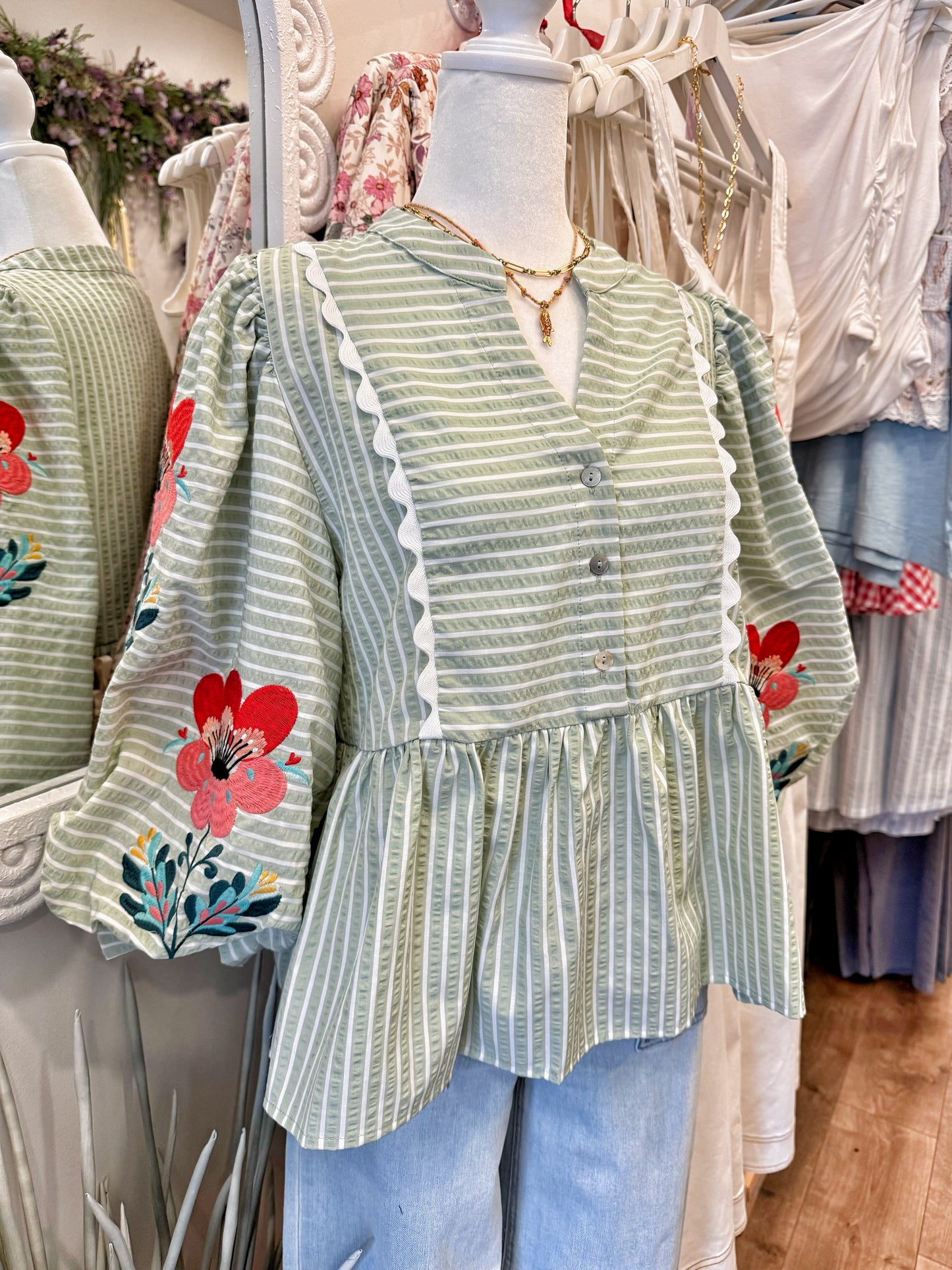 Remi Embroidered Stripe Peplum