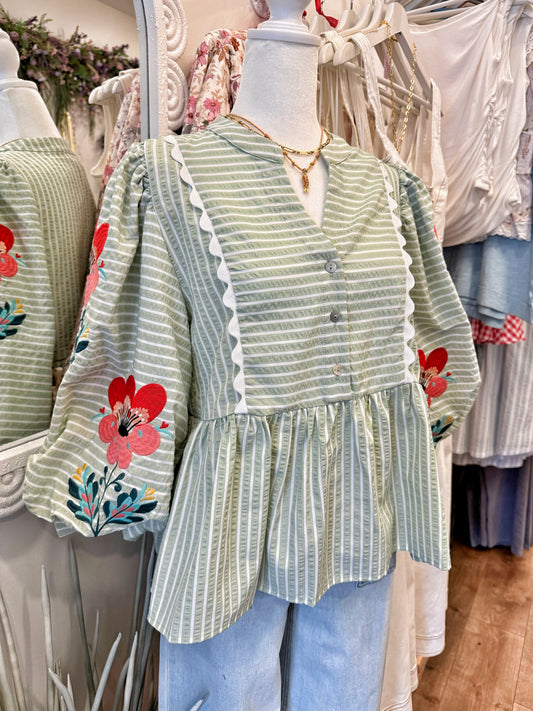 Remi Embroidered Stripe Peplum