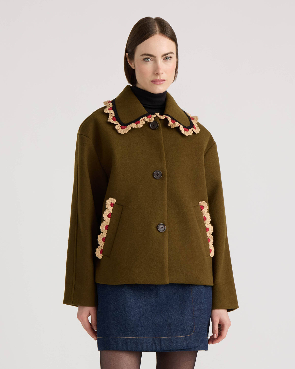 Matilda Crochet Trim Coat