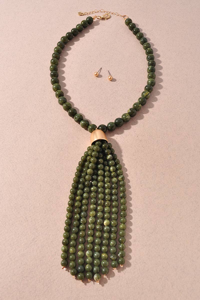 Beaded Tassel Statement Necklace Set