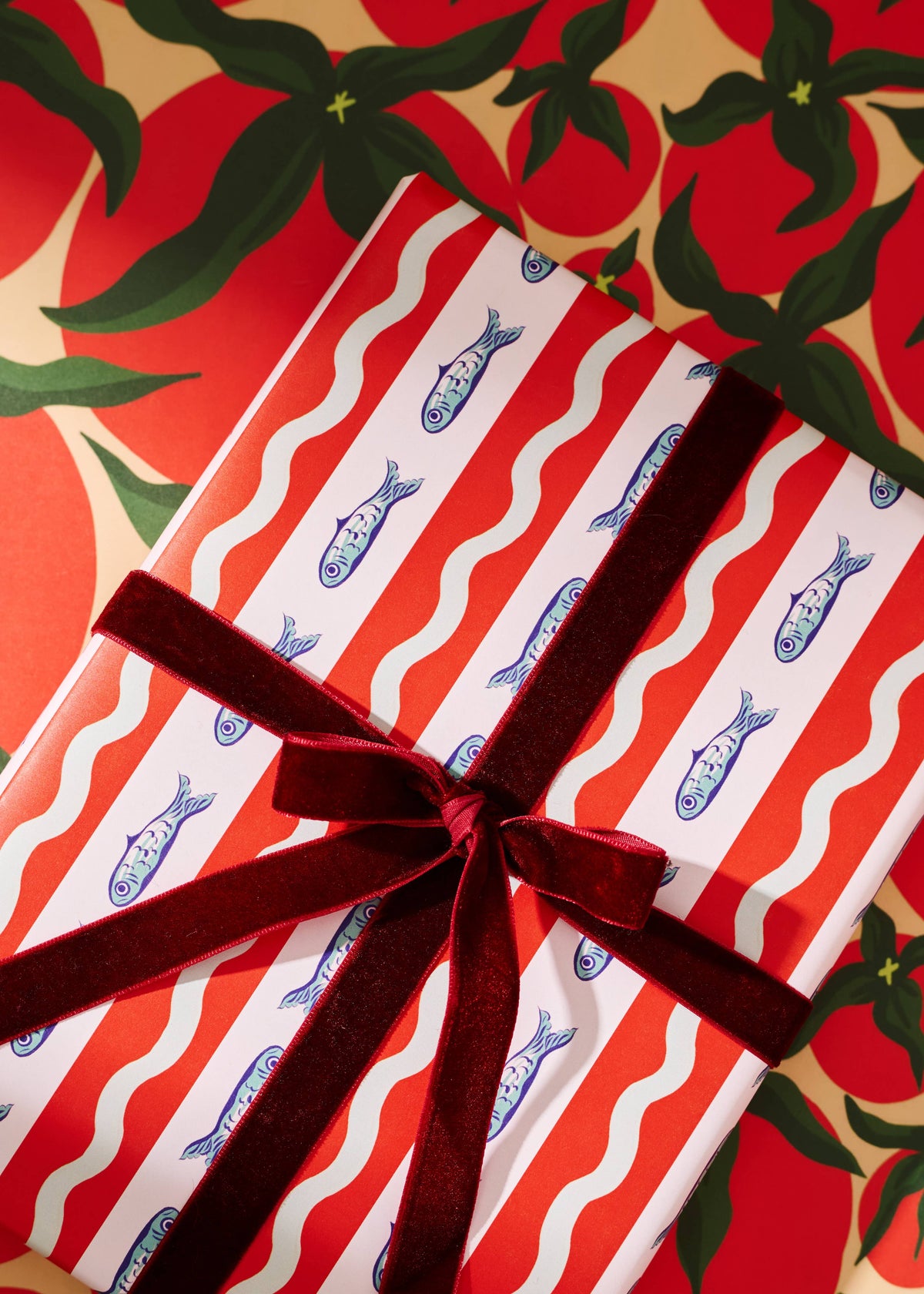 Squiggle Sardine Stripe & Tomato Double Sided Gift Wrap