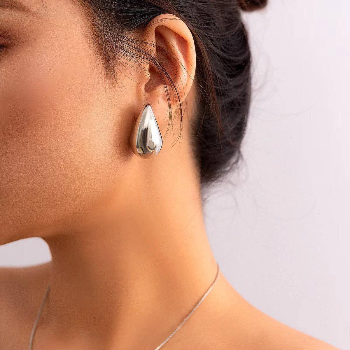 Silver Teardrop Stud Earrings -