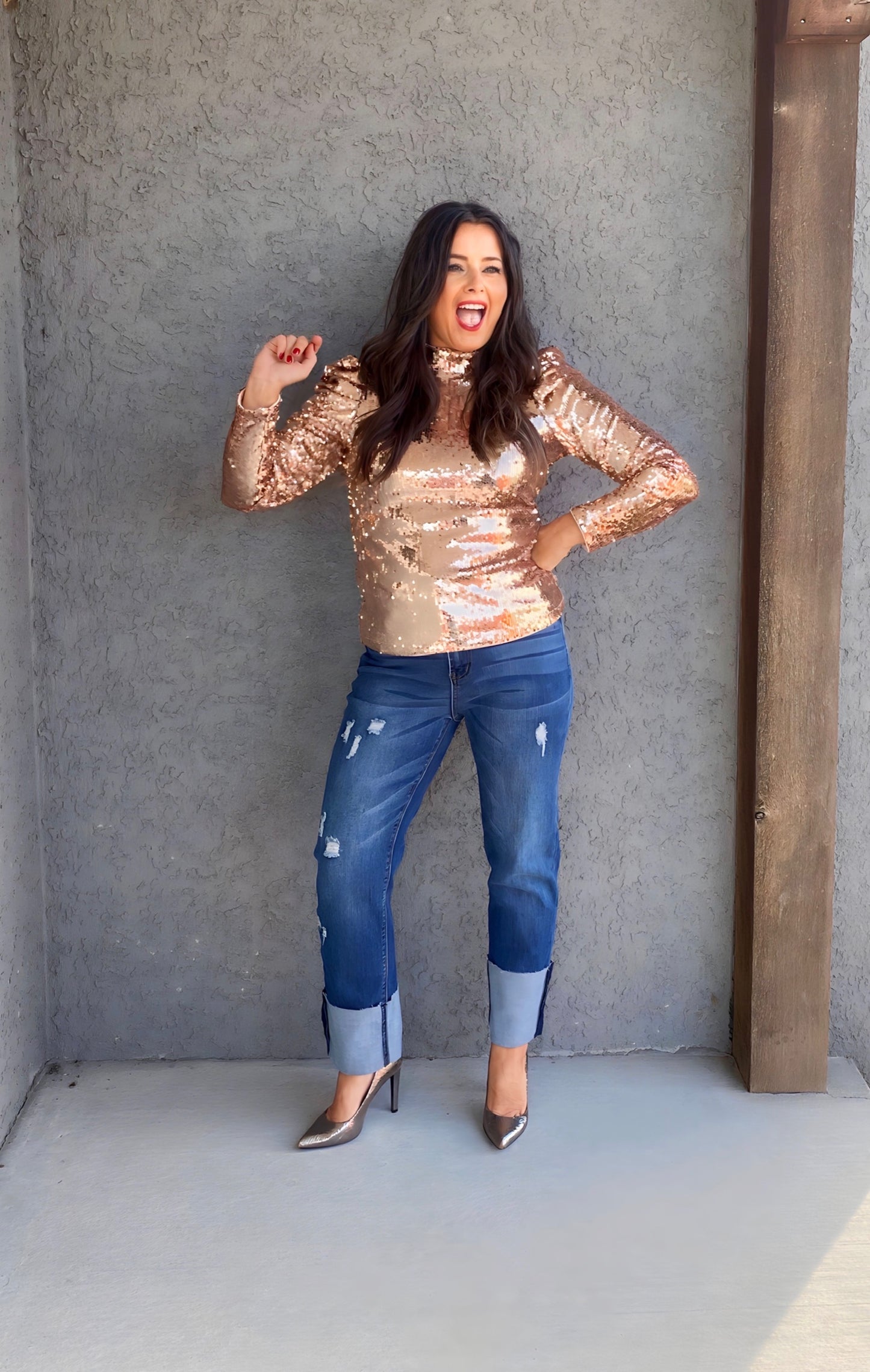 Drew Sequin Mock Neck