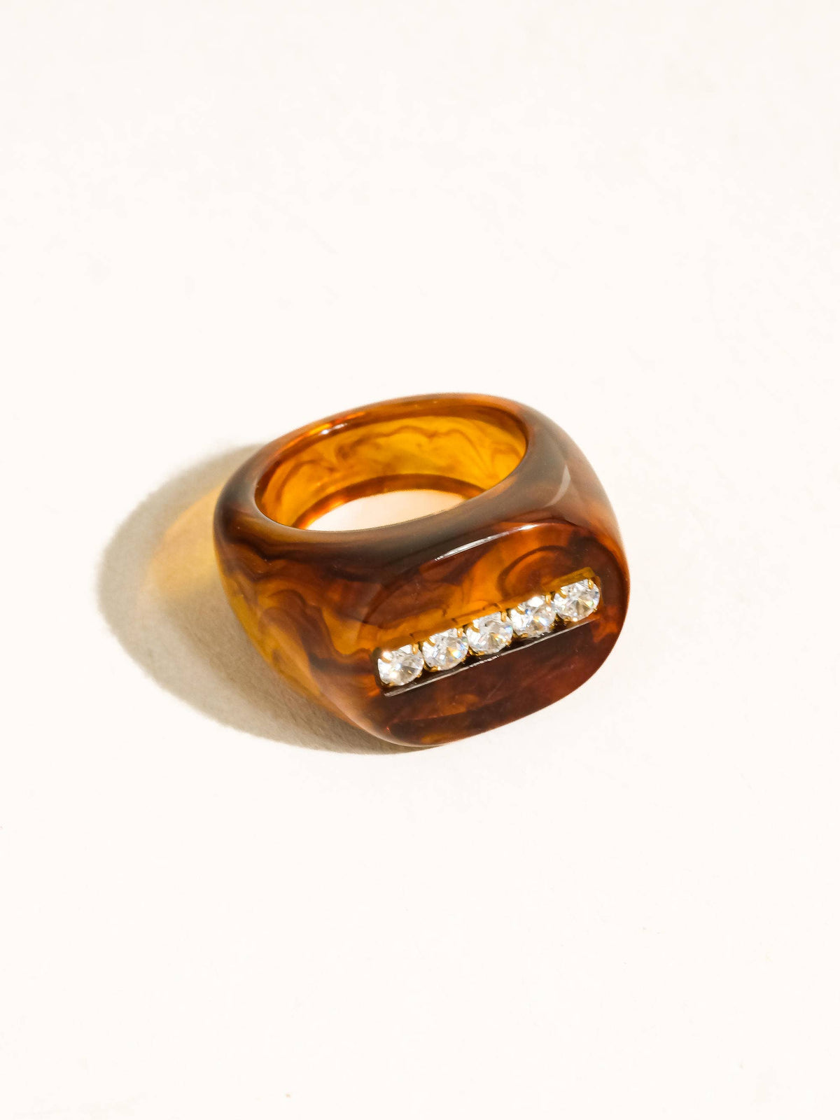 Caraway Non-Tarnish Amber Resin CZ Ring