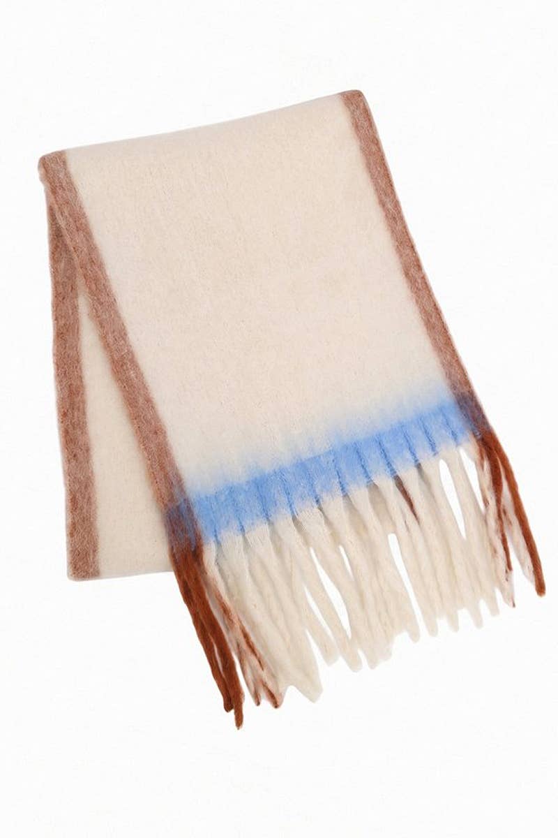 Color-Block Brushed Fringe Scarf