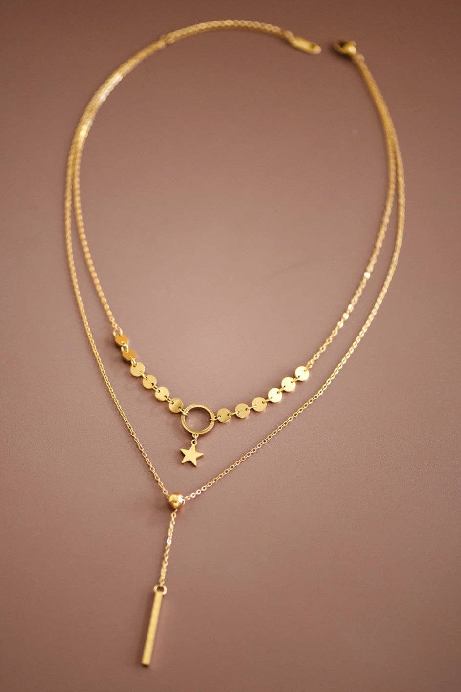 Star & Drop 18K Gold Plated Chain Necklace