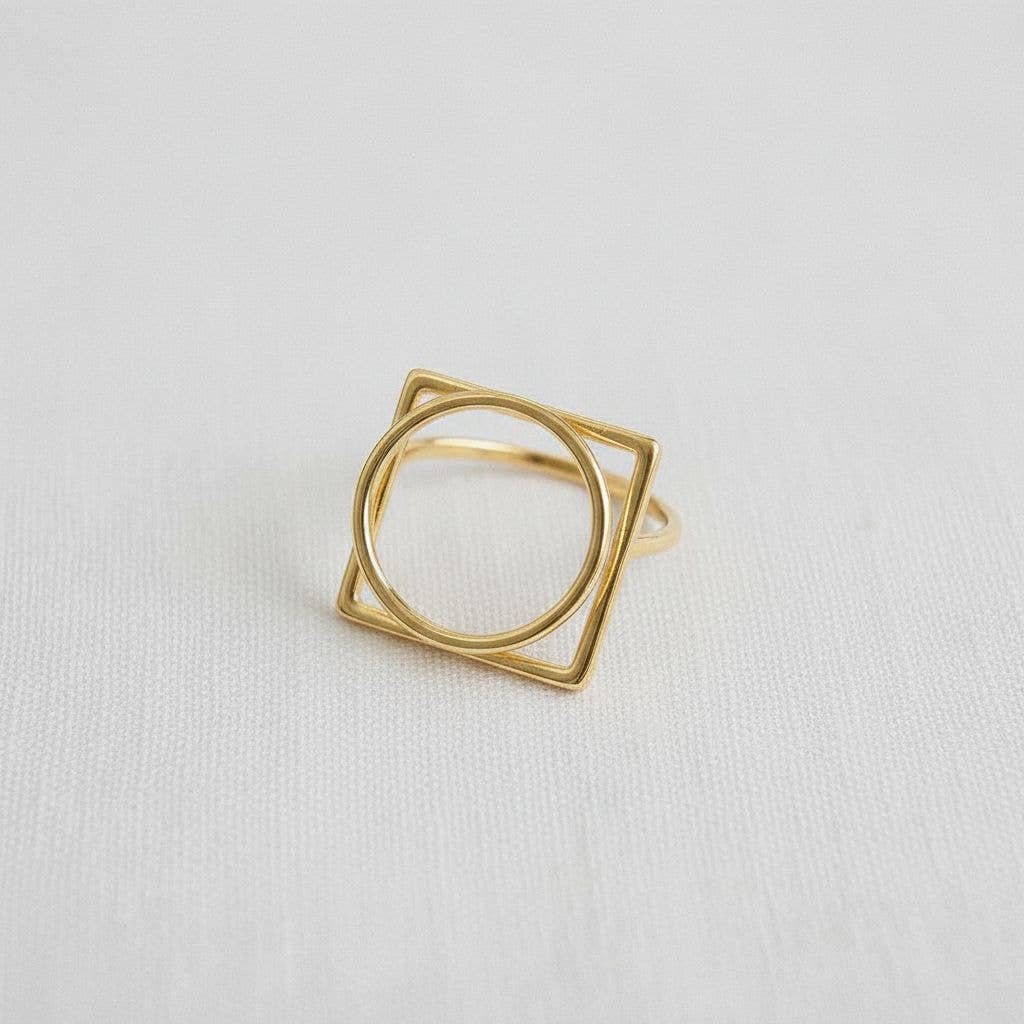 Geometric Gold Plated Adjustable Ring
