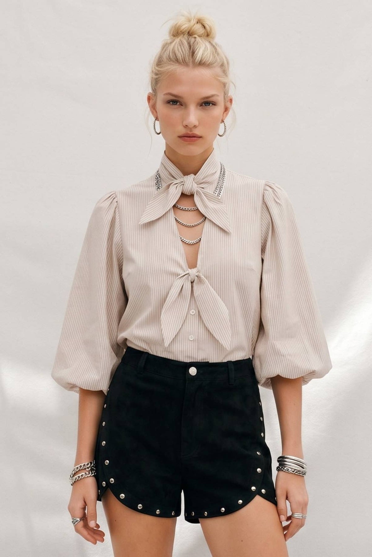 Antonia Striped Bow Blouse