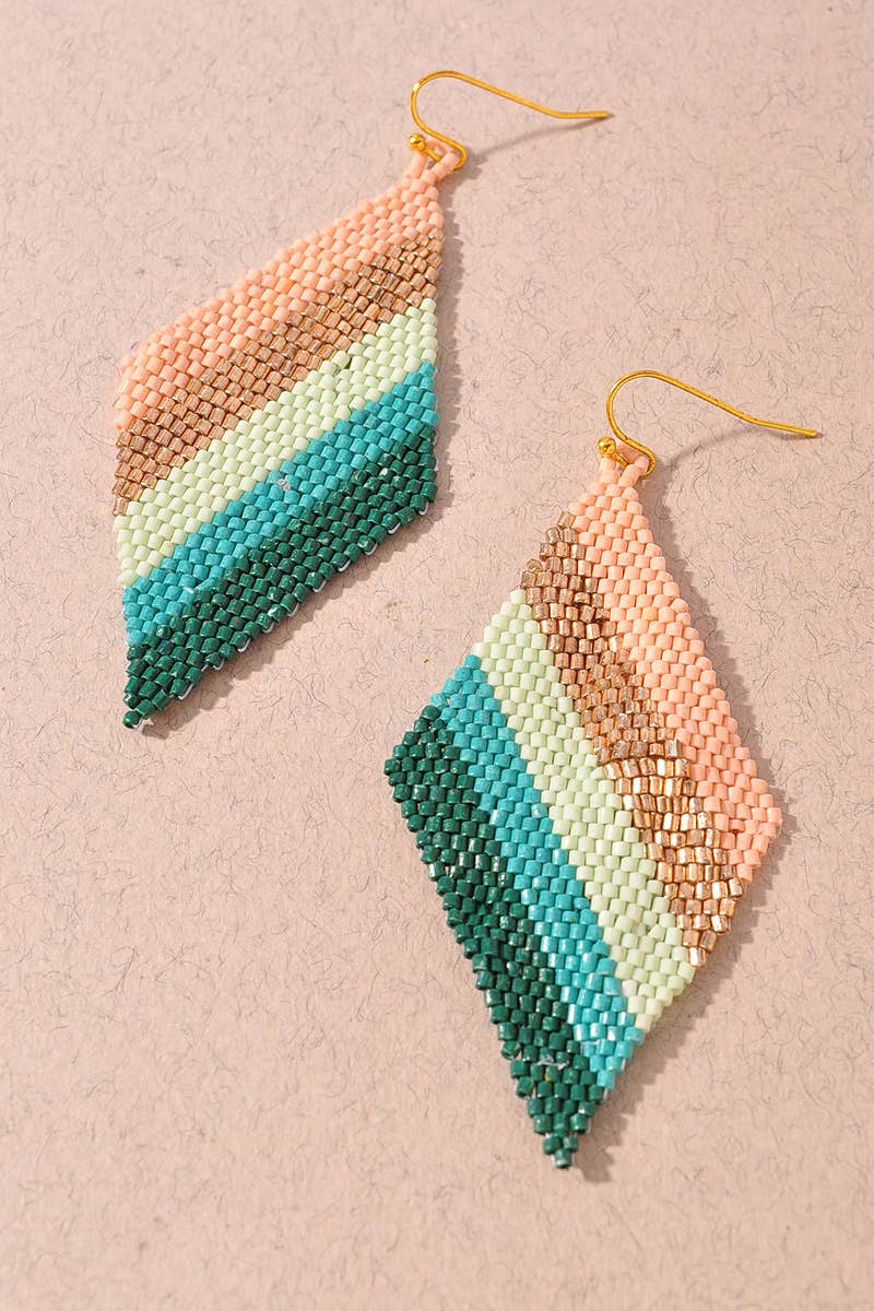 Color Block Seed Bead Diamond Drop Earrings