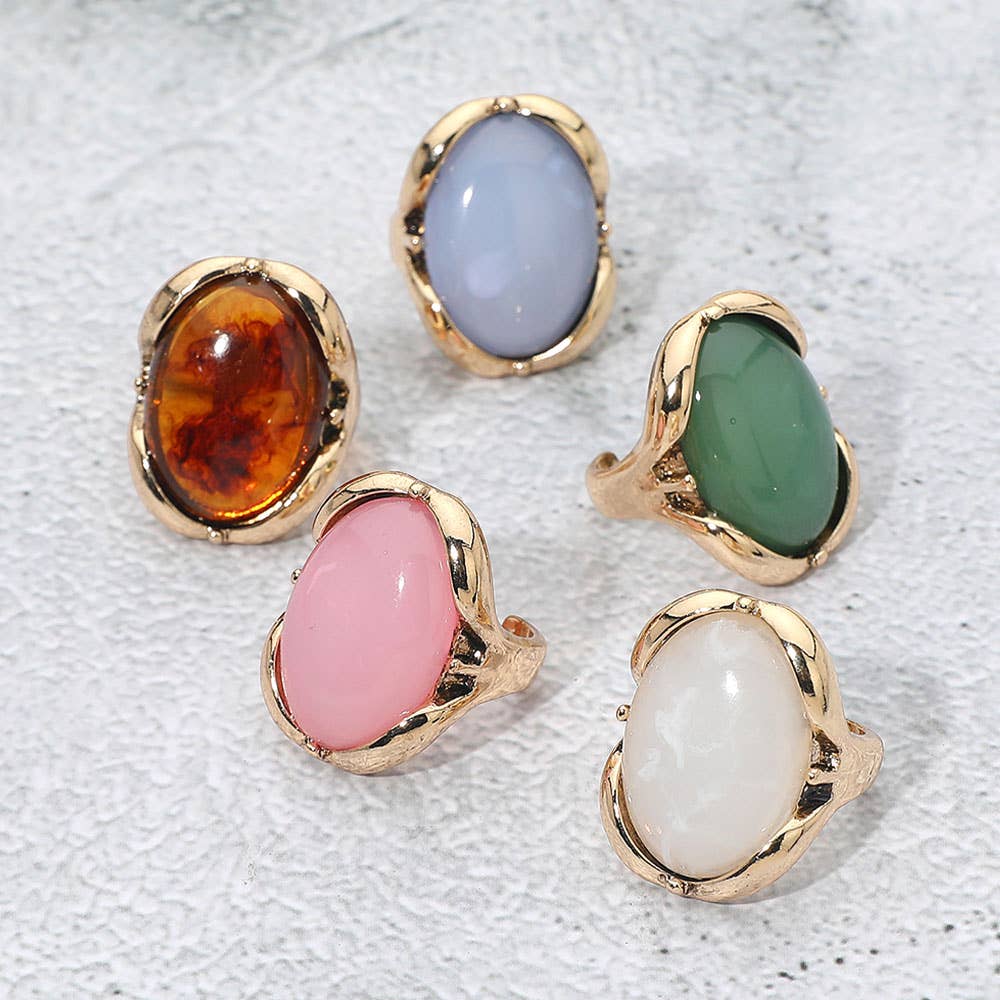 Oval Stone Accent Adjustable Statement Ring