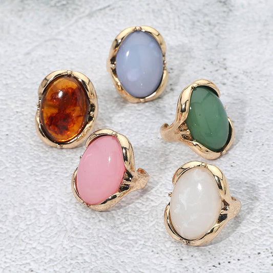 Oval Stone Accent Adjustable Statement Ring