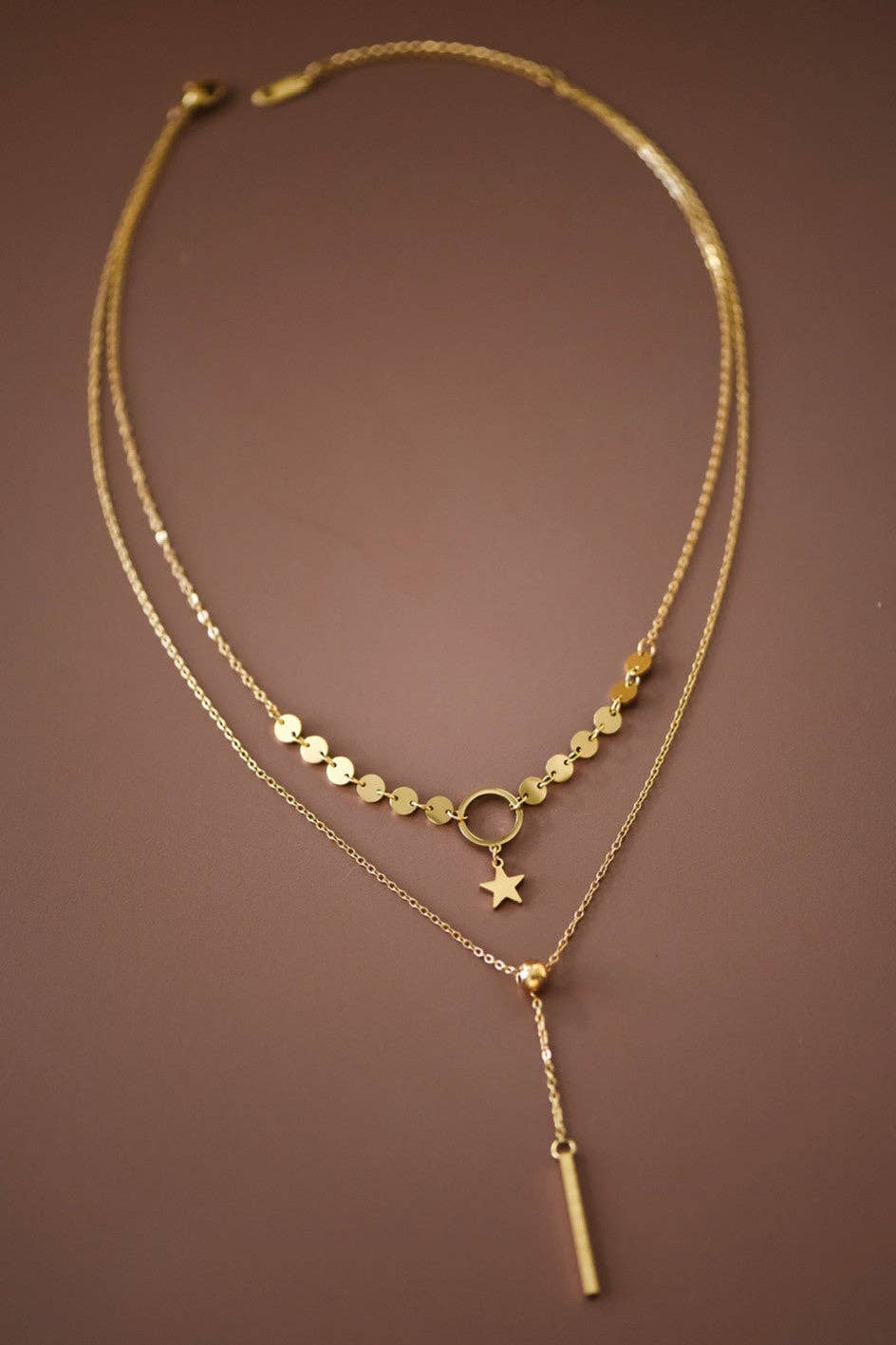 Star & Drop 18K Gold Plated Chain Necklace