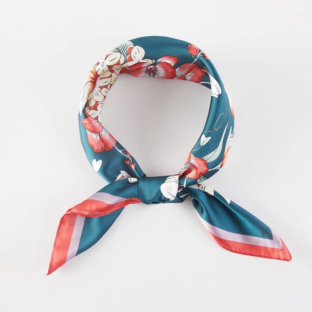 Spring Bouquet Floral Pattern Printed Square Silky Satin Bandana Scarf