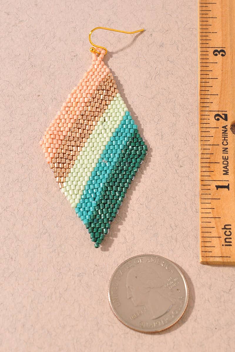 Color Block Seed Bead Diamond Drop Earrings