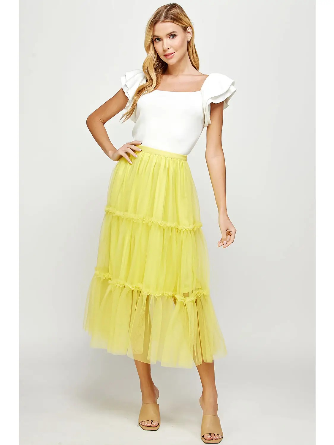 Limoncello Tulle Midi Skirt