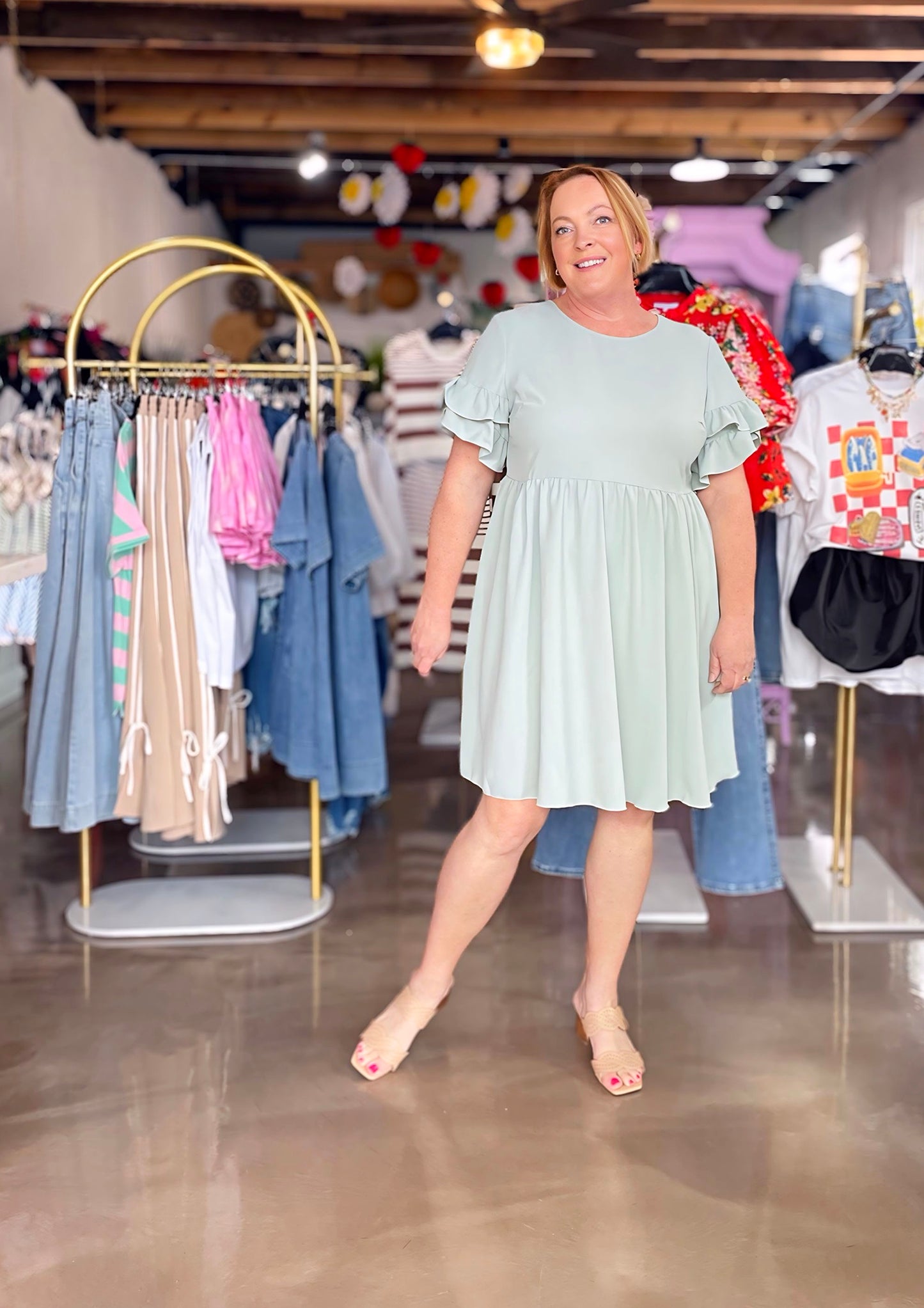 Sage Ruffle Sleeve Plus Dress