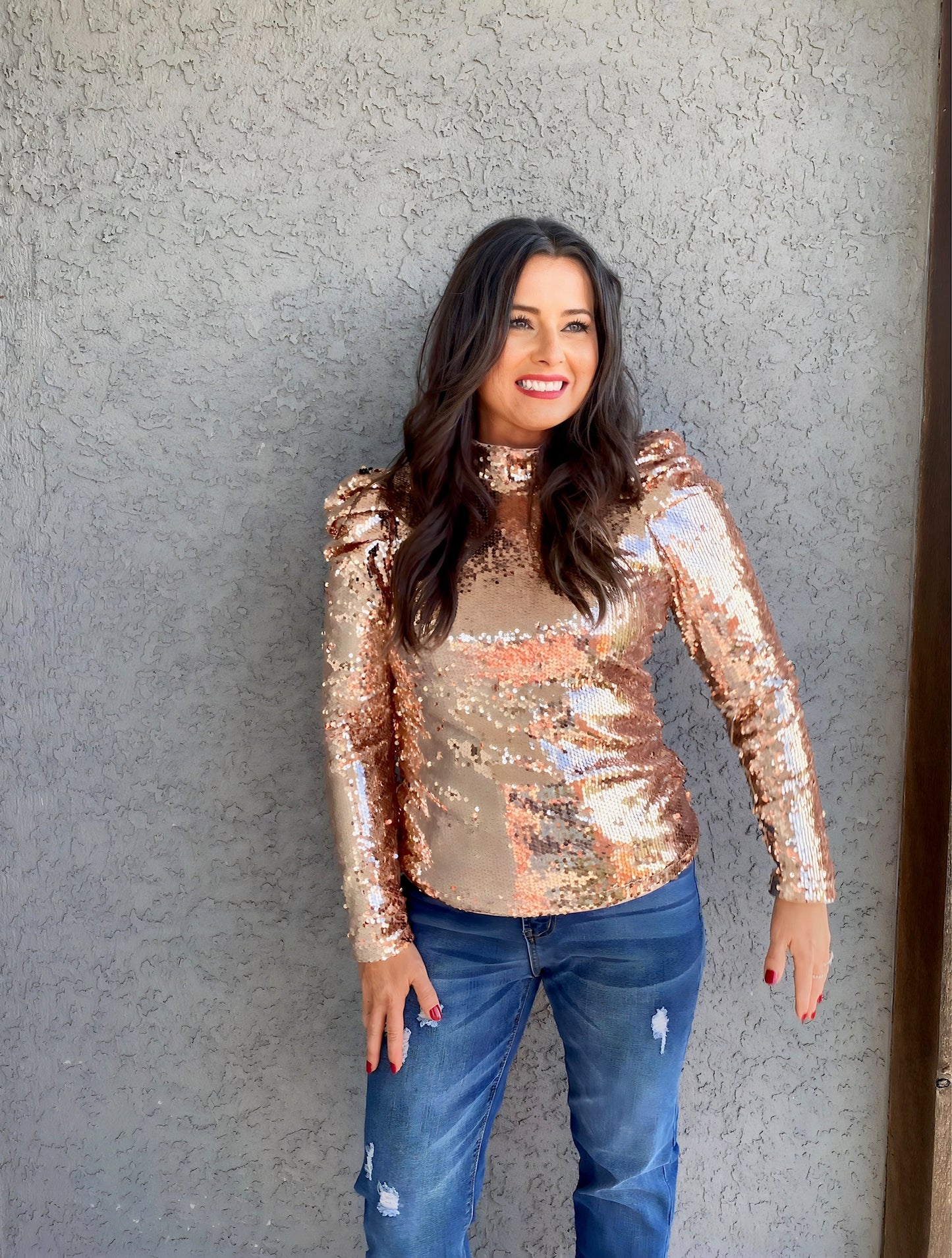 Drew Sequin Mock Neck