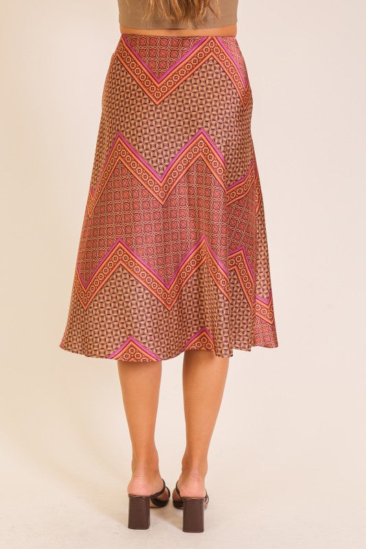 Bellini Chevron Satin Midi Skirt