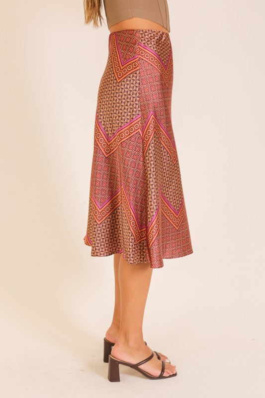 Bellini Chevron Satin Midi Skirt