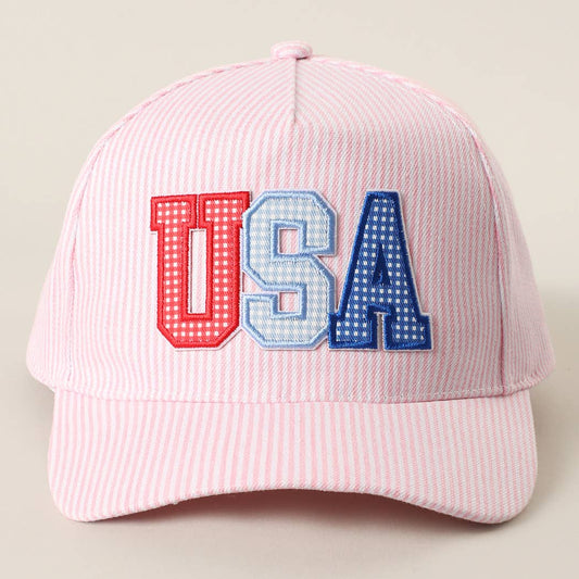 USA Embroidered Patch Varsity-Style Stripe Trucker Hat