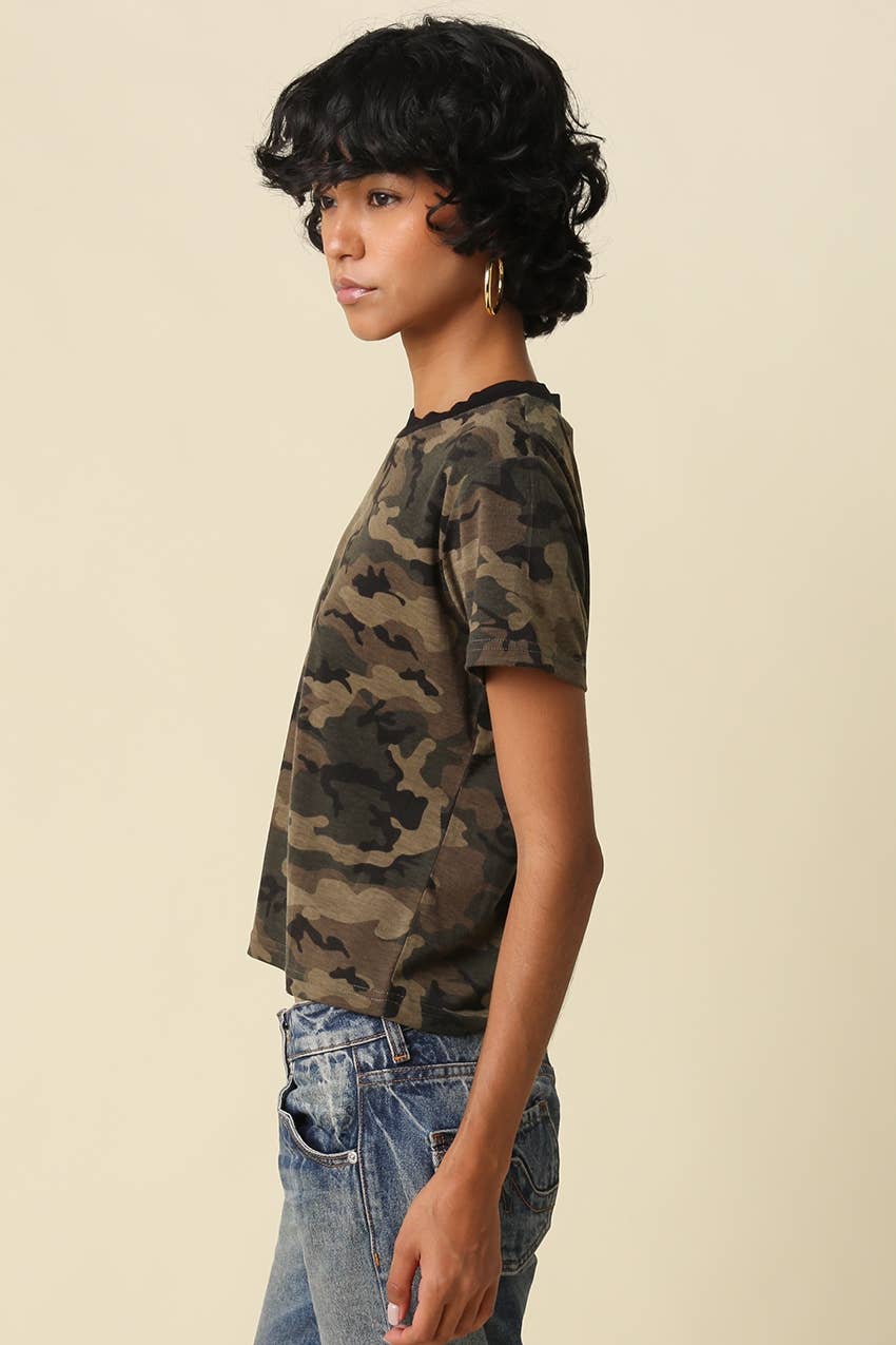 Lina Camo Print Crew Neck Tee