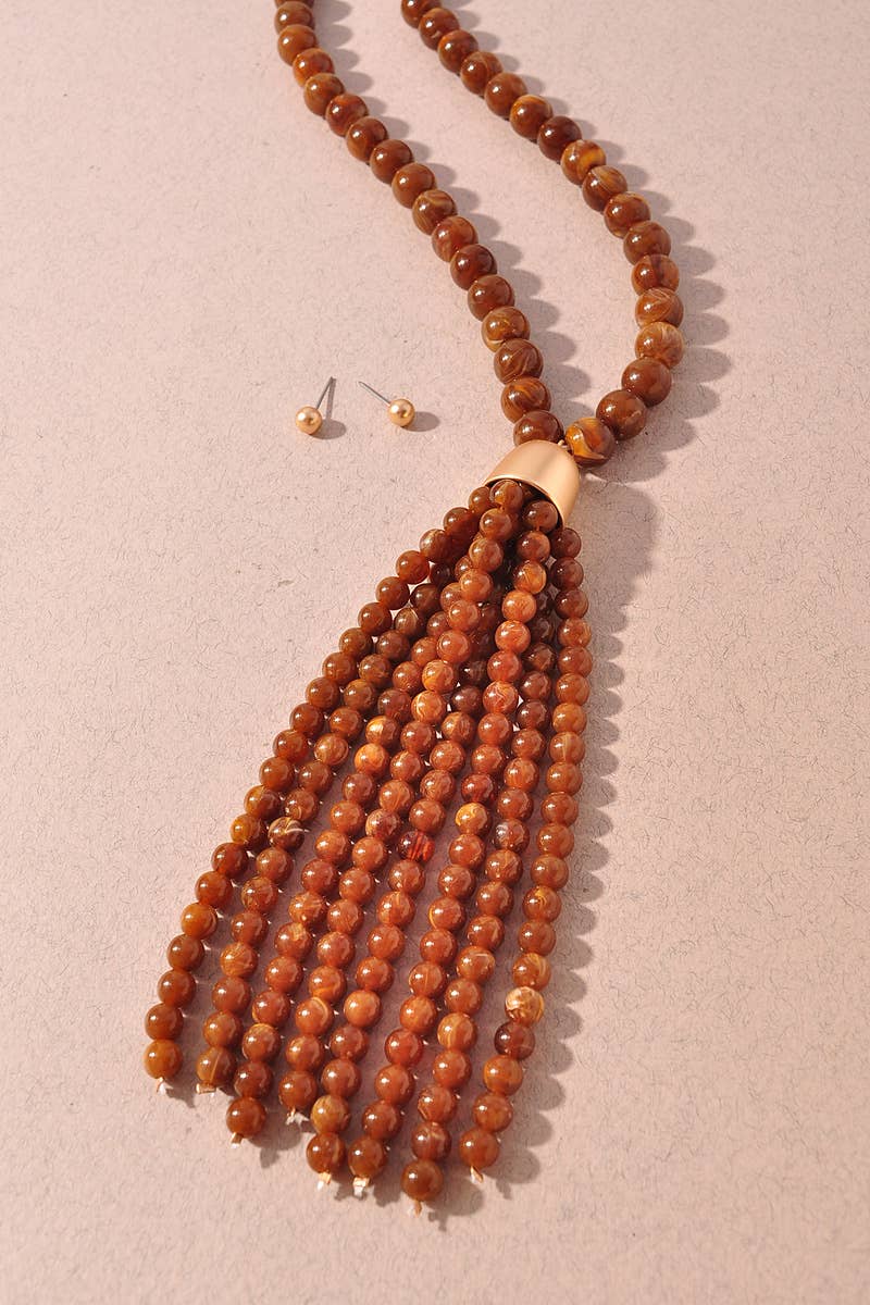 Beaded Tassel Statement Necklace Set