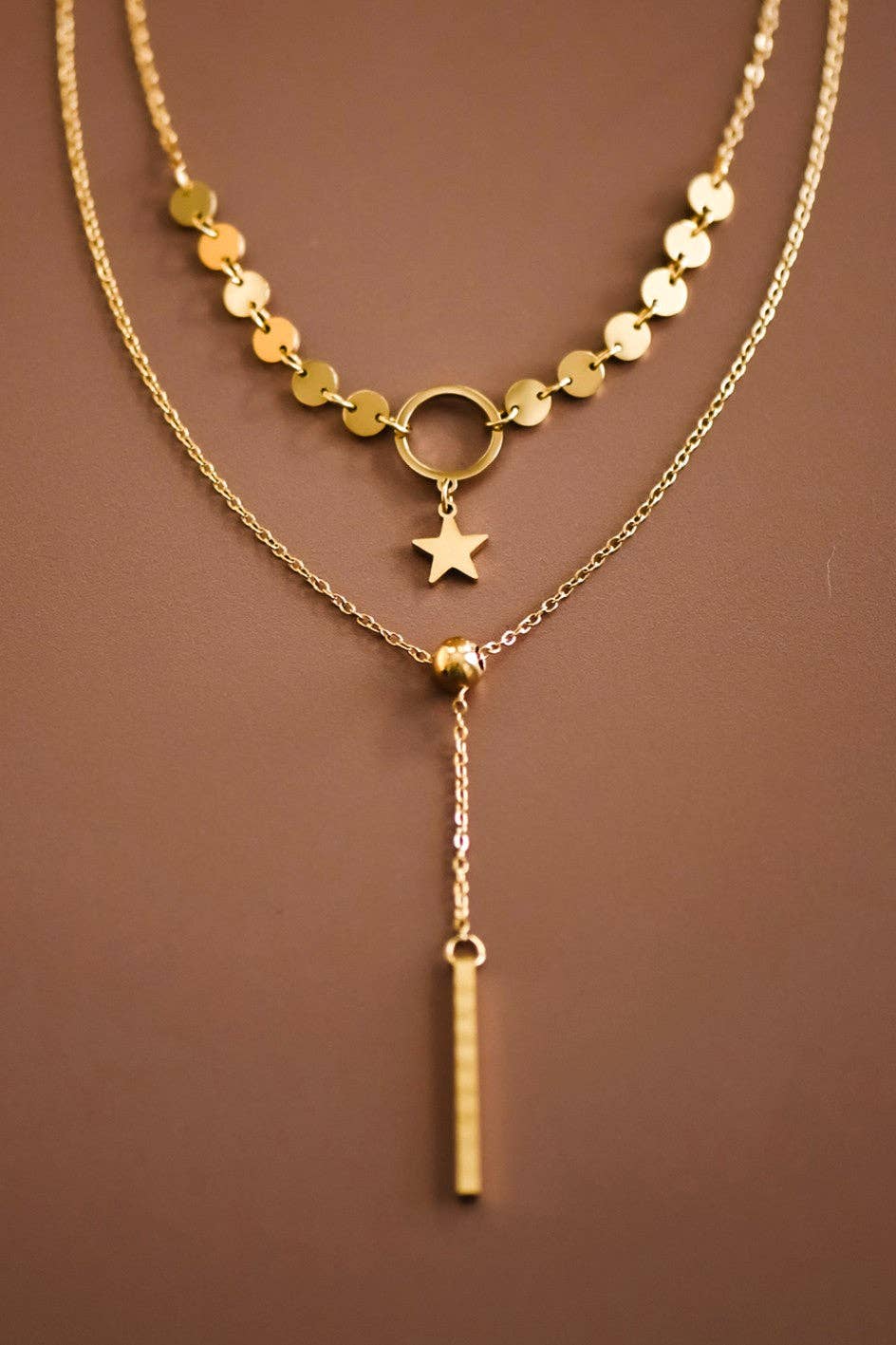 Star & Drop 18K Gold Plated Chain Necklace