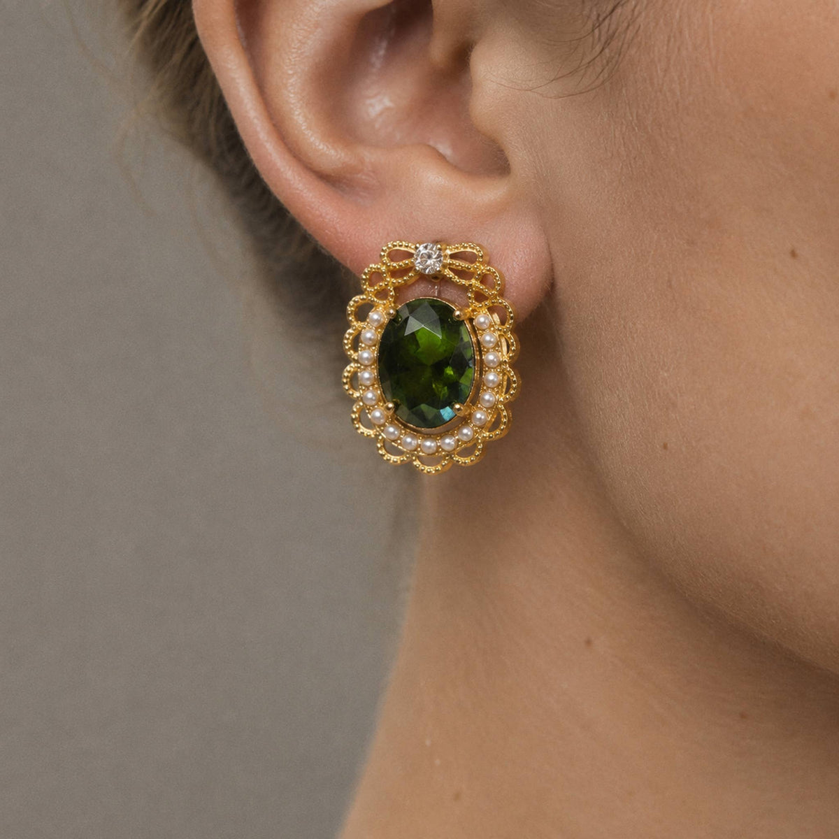 Green Zirconia and Gemstone Earrings