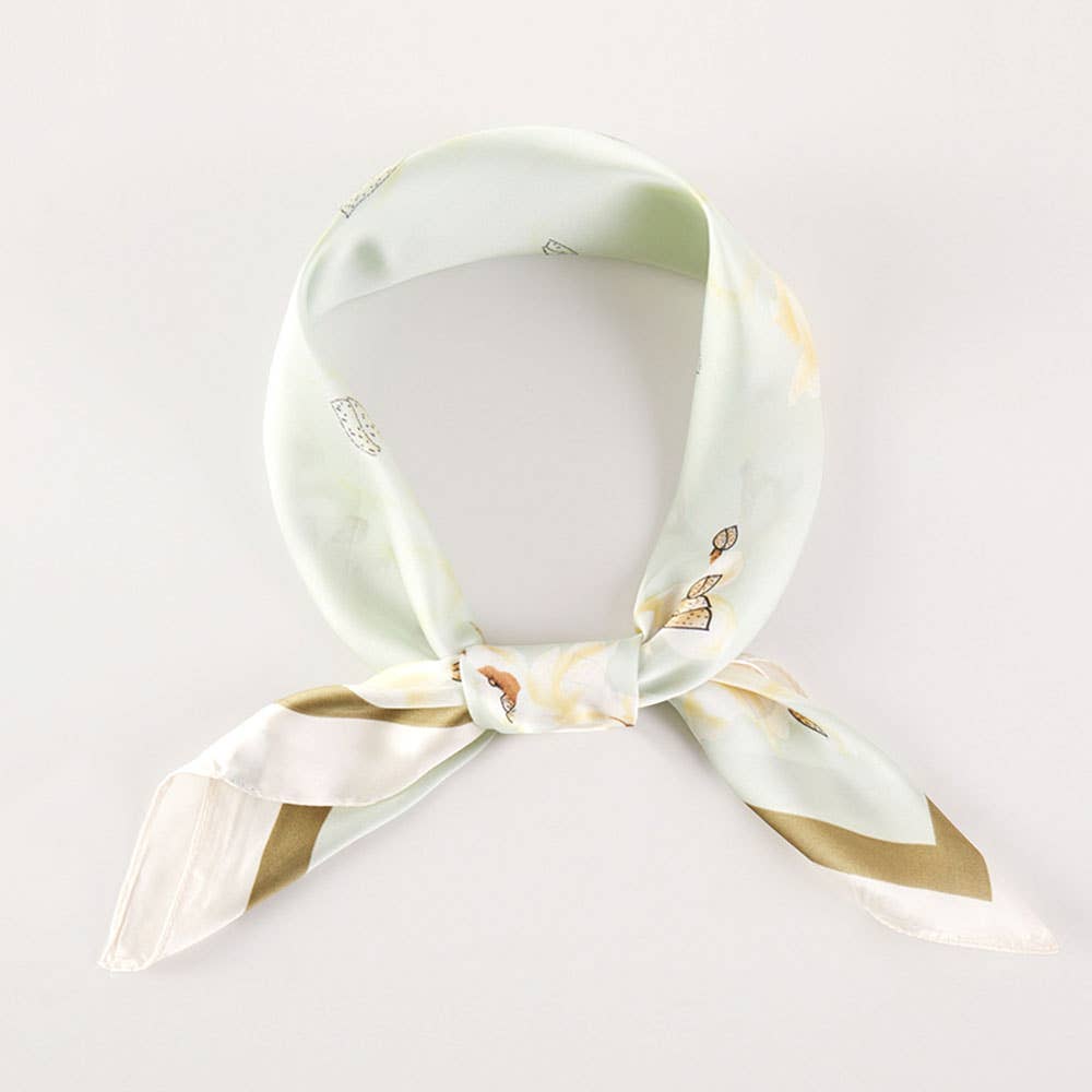 Elegant Blossom Branch Printed Square Silky Satin Bandana Scarf