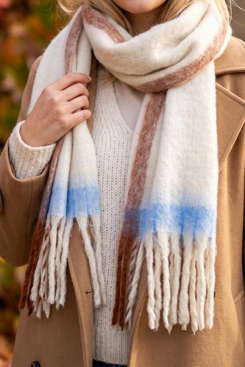 Color-Block Brushed Fringe Scarf