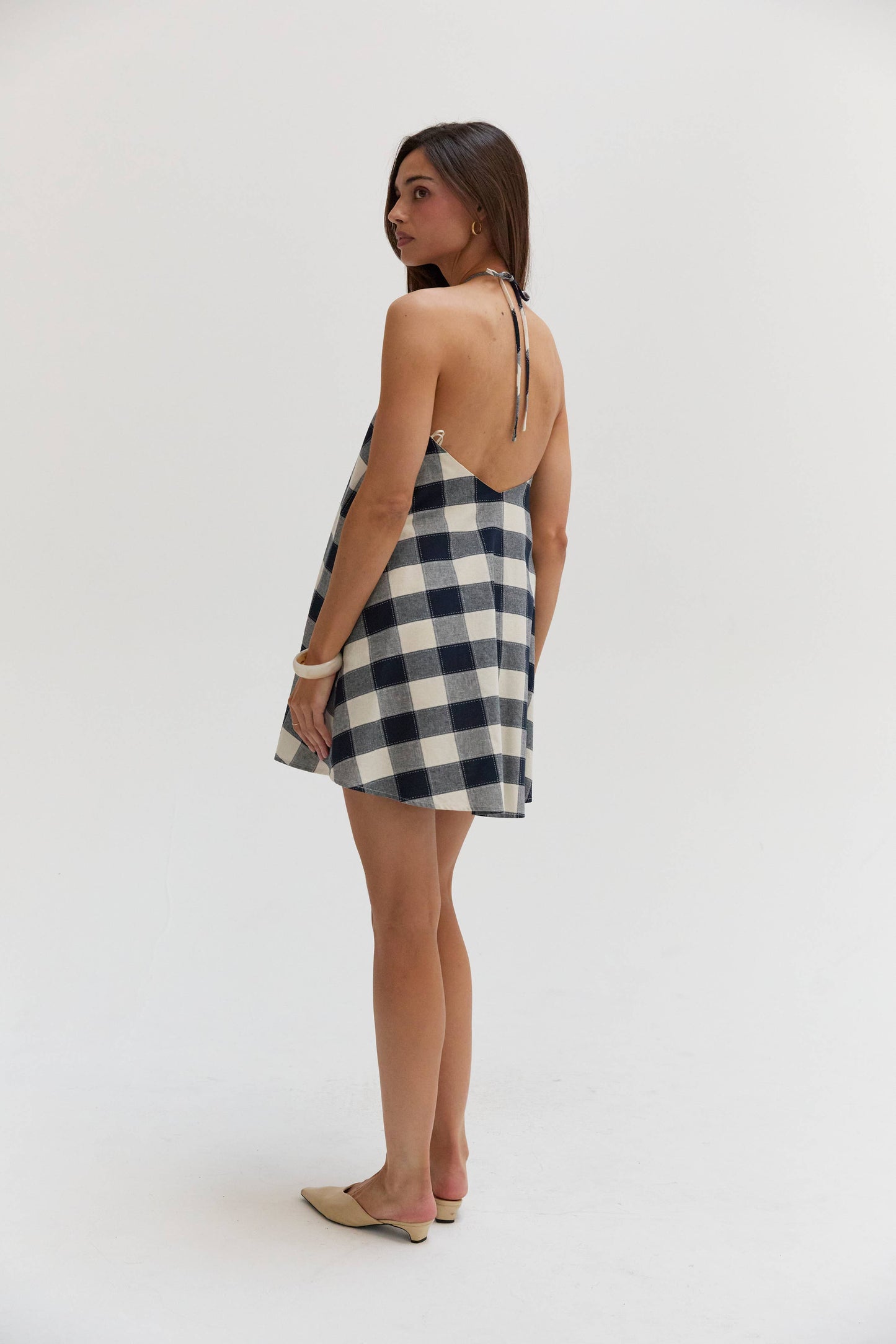 Flora Gingham Halter Romper Dress