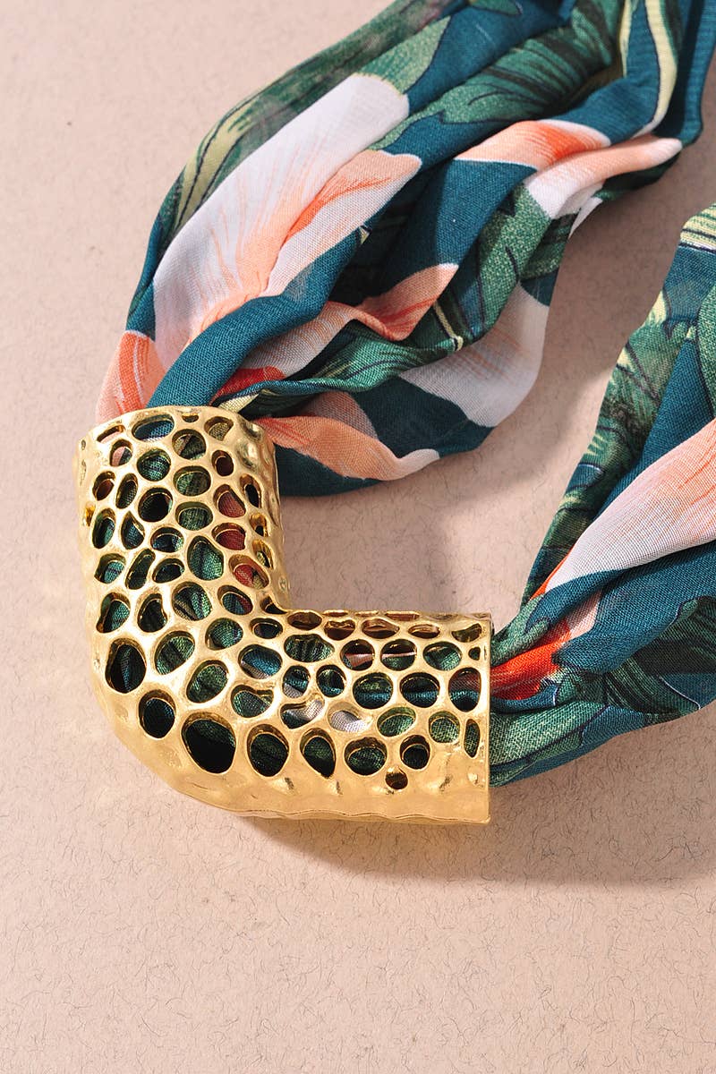 Fabric Metal Pendant Scarf Necklace