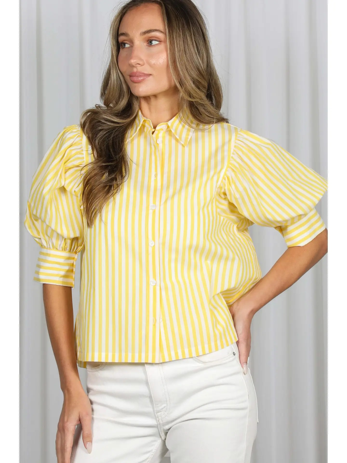 Nadia Yellow Stripe Blouse