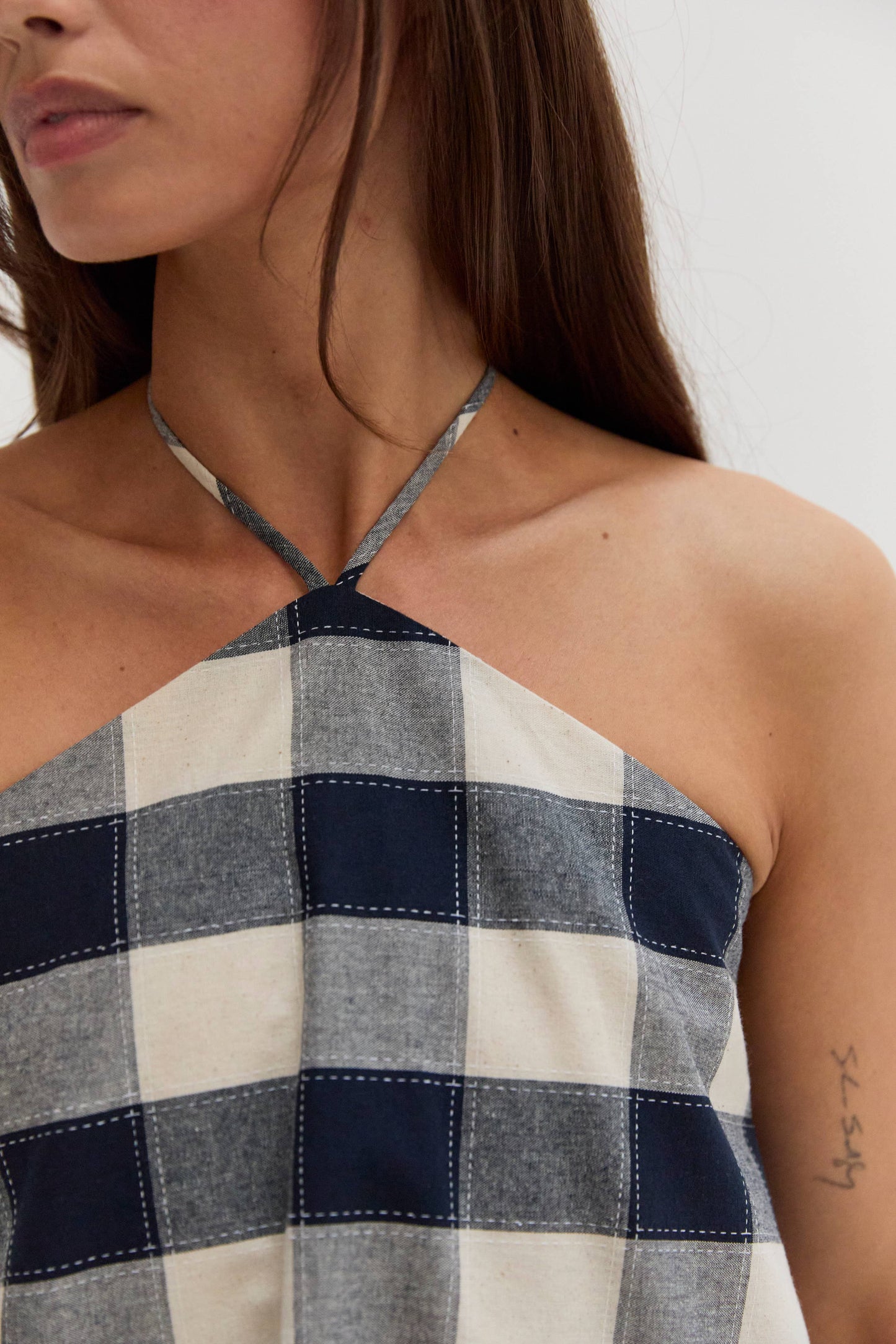 Flora Gingham Halter Romper Dress