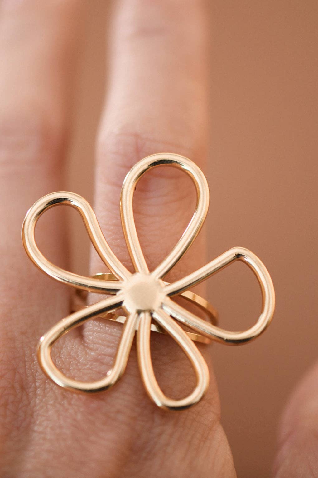 18K Gold Plated Stainless Steel Open Flower Ring