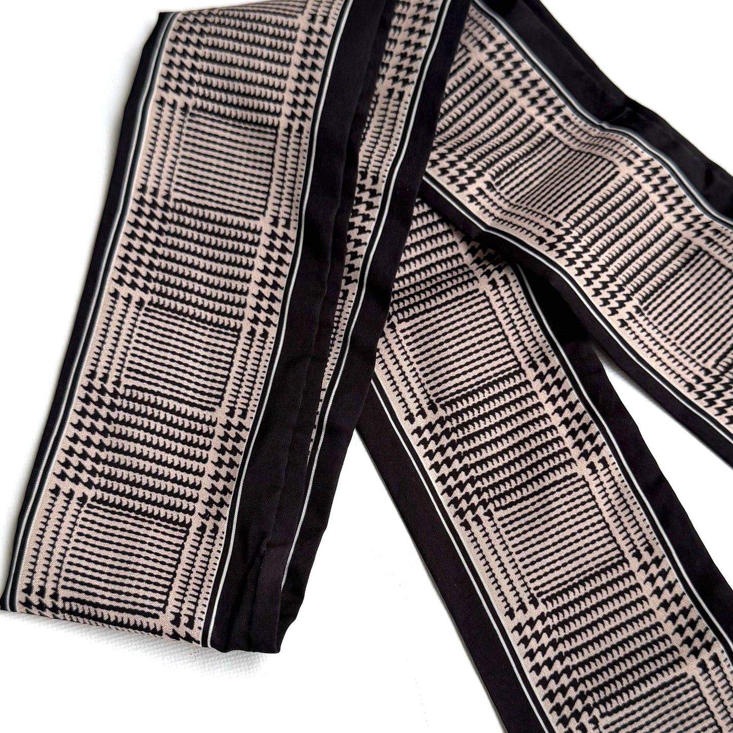 Plaid Print Skinny Scarf Neutral Black