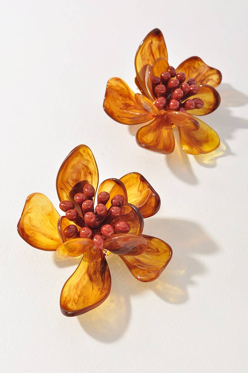 Marbled Resin Flower Statement Earrings