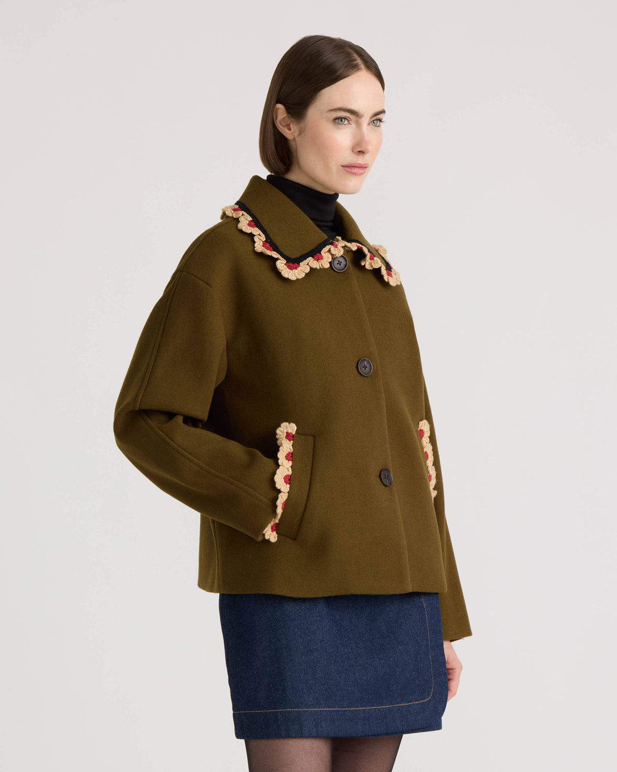 Matilda Crochet Trim Coat