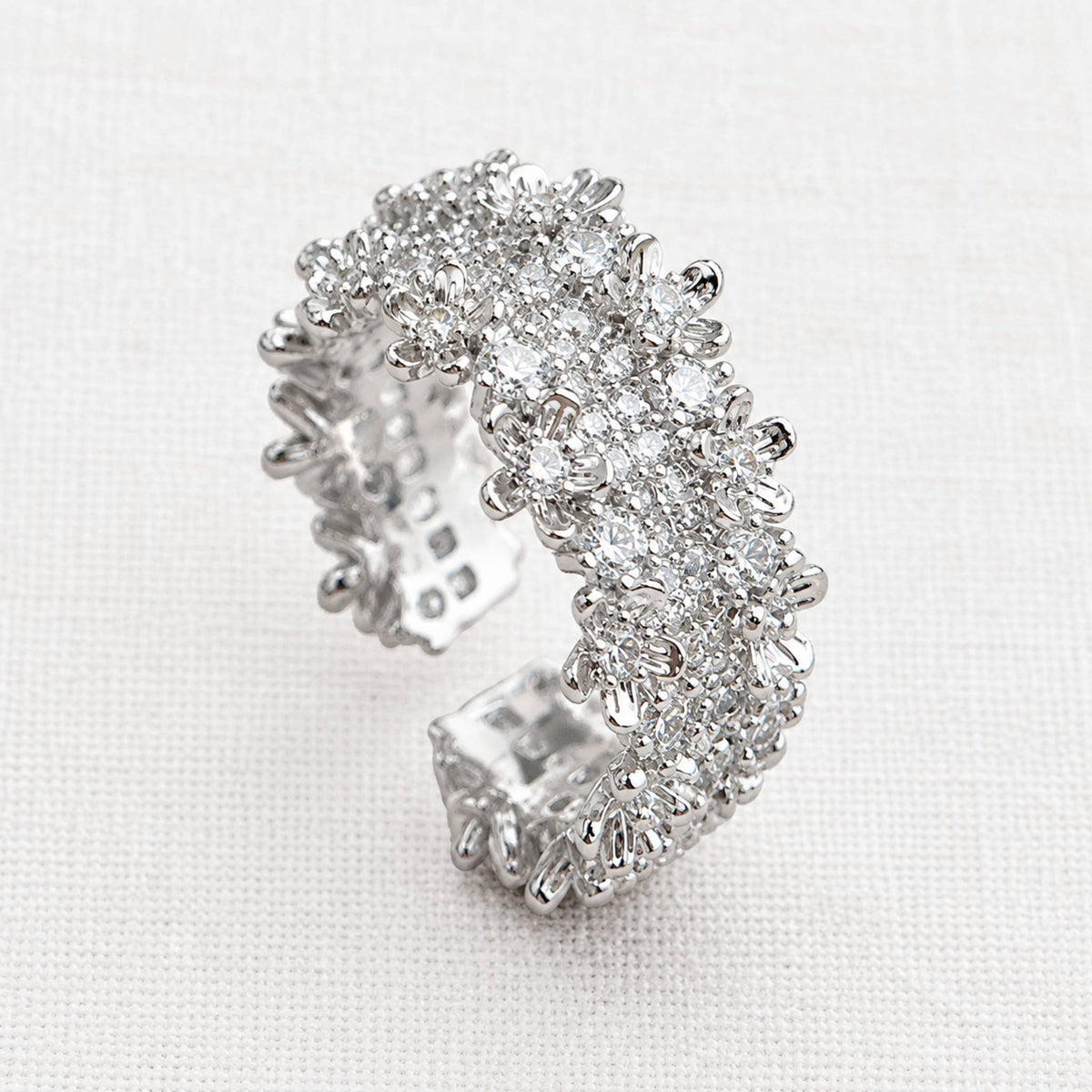 Floral Cluster Cubic Zirconia Adjustable Ring