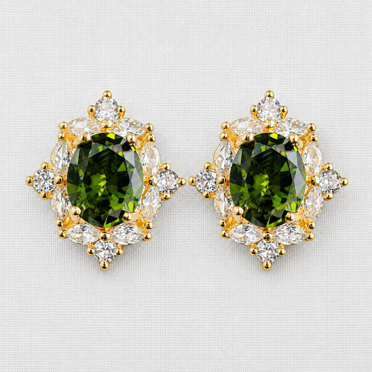 Green Zirconia and Gemstone Earrings