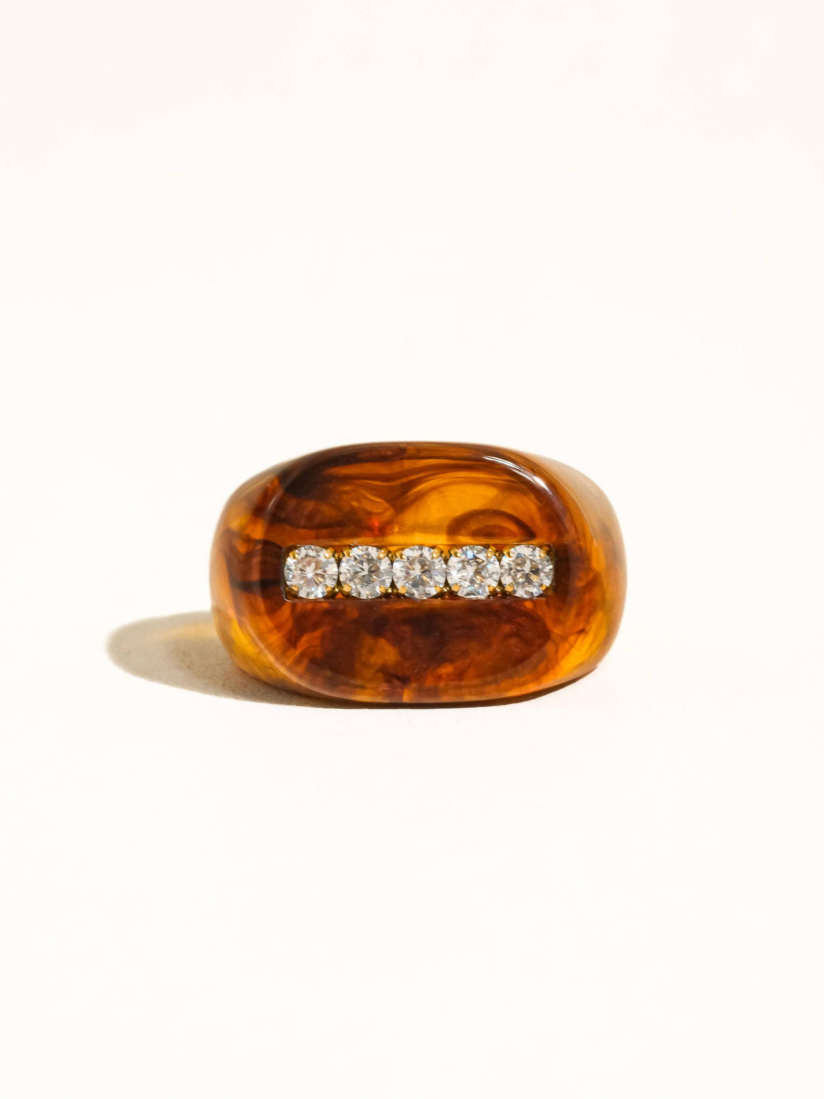 Caraway Non-Tarnish Amber Resin CZ Ring