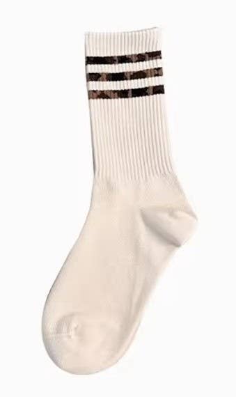 Off White Leopard Crew Socks
