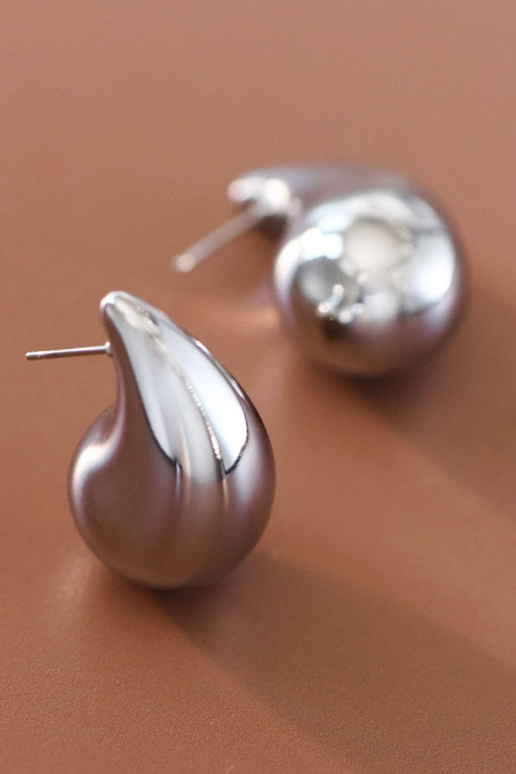 Silver Teardrop Stud Earrings -