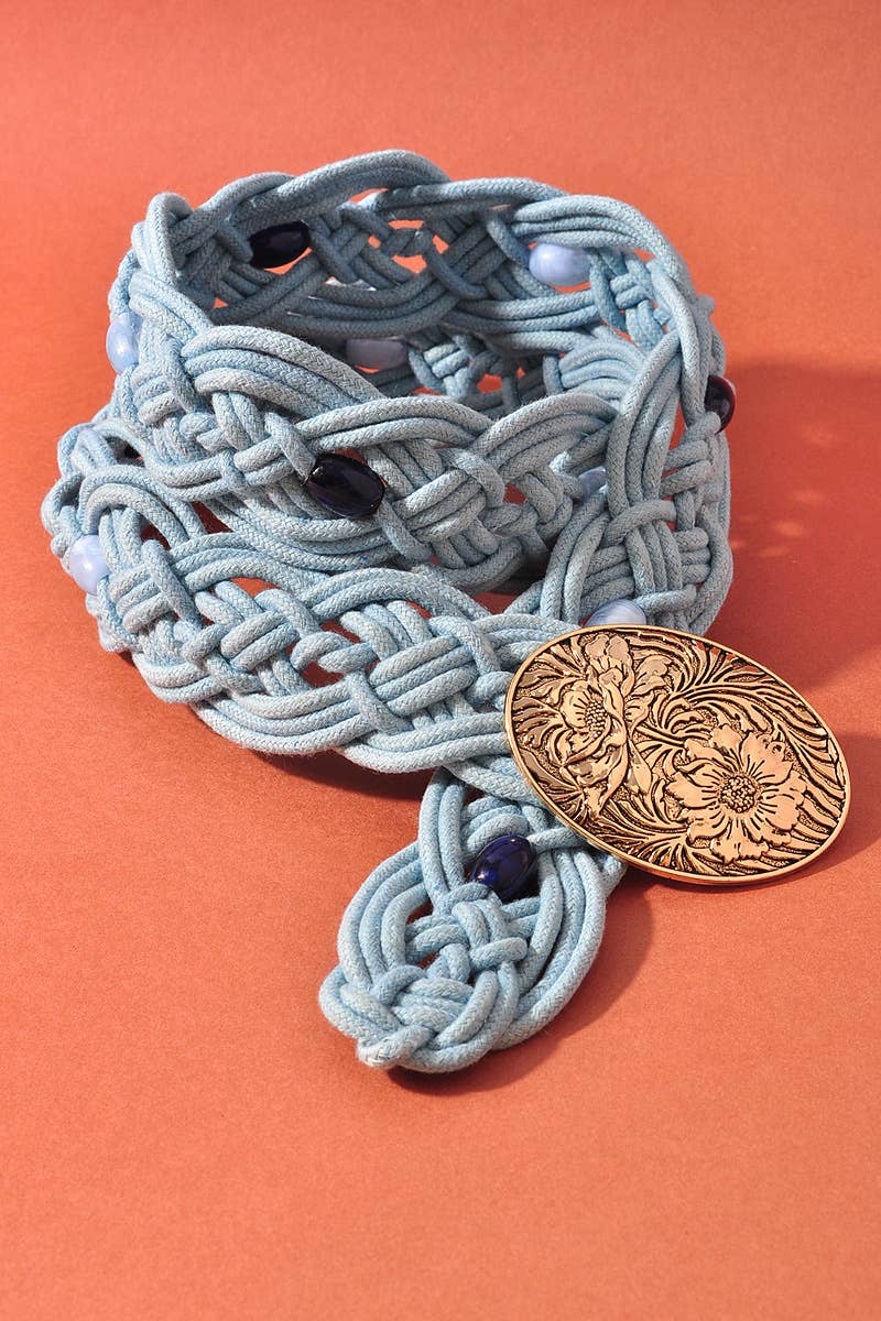Braided Stretch Belt with Floral Buckle