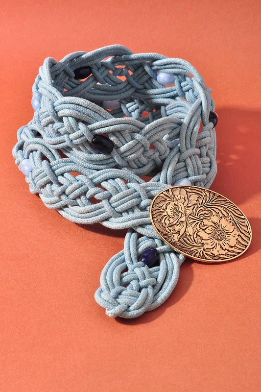 Braided Stretch Belt with Floral Buckle
