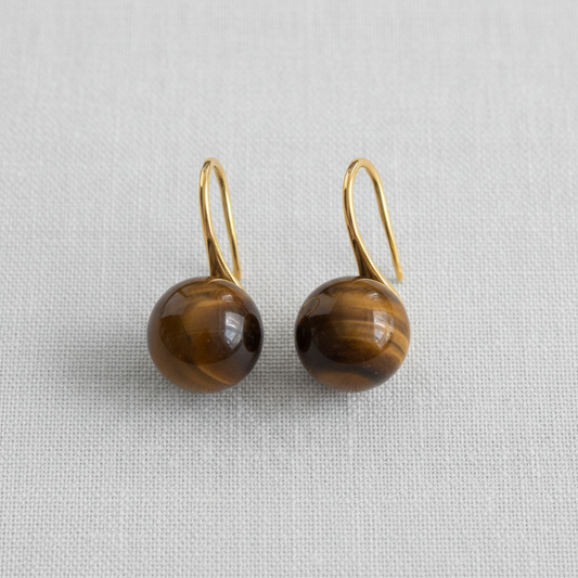 Vintage Round Tiger's Eye Stud Earrings