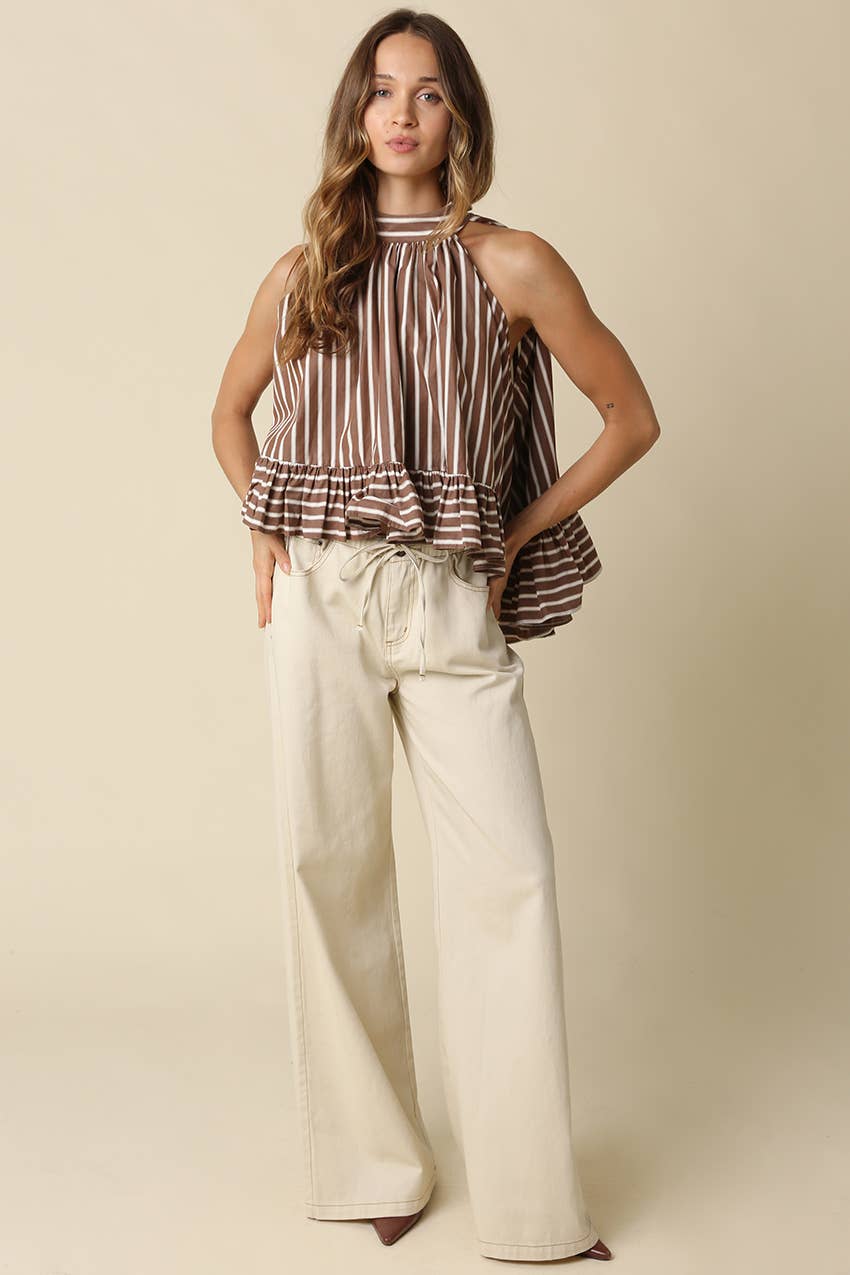 Bea Stripe Halter Ruffle Blouse