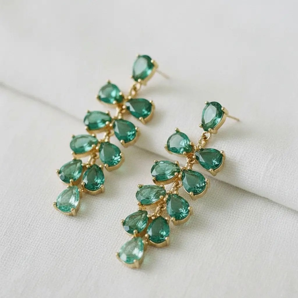 Gemstone Leaf Drop Earrings