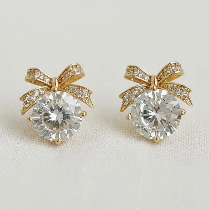 CZ Bow Stud Earrings